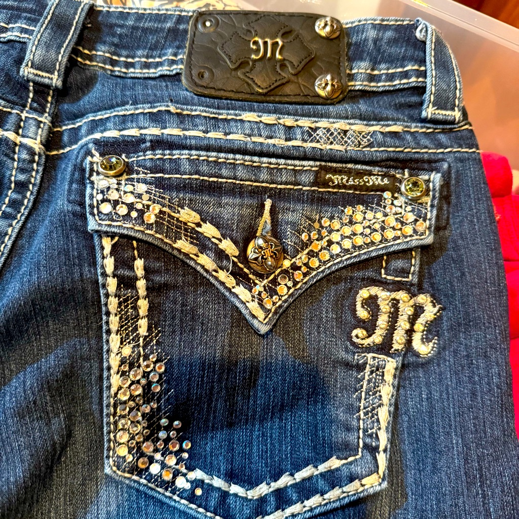 Miss Me Blue Boot Cut Jeans With Embellished Design